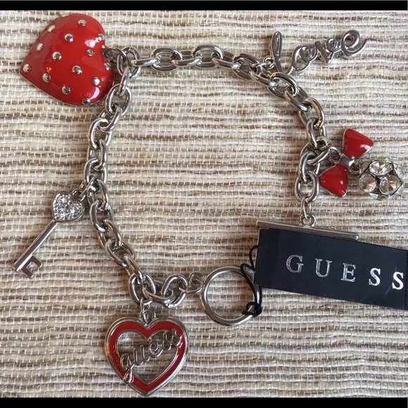 Guess Jewelry Nwt Guess Redsilverrhinestone Charm Bracelet Poshmark